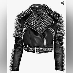 NWOT  Black Studded & Spiked Black Biker Jacket M/L